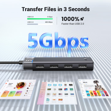 HUB adapteris 4x portrets izplatītājs USB-A 3.0 un USB-A barošanas kabelis melns