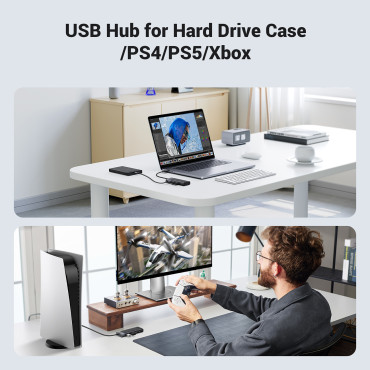 HUB adaptér 4x portrét Rozdělovač USB-A 3.0 a USB-A napájecí kabel černá