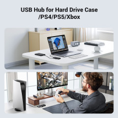 HUB adaptér 4x portrét Rozdělovač USB-A 3.0 a USB-A napájecí kabel černá