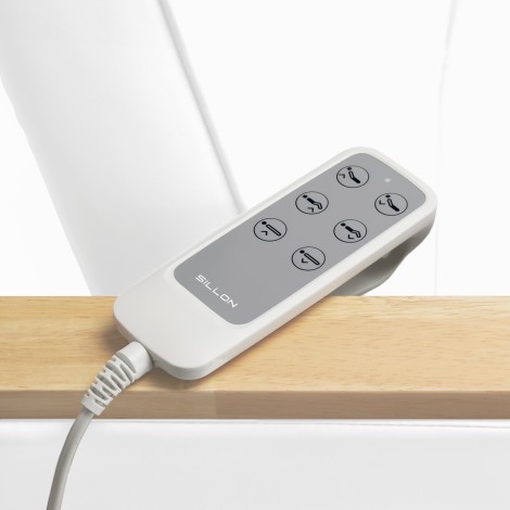 Cadeira Elétrica de Cosmética SILLON Lux 273b 3 Motores Branca — close-up dos controlos