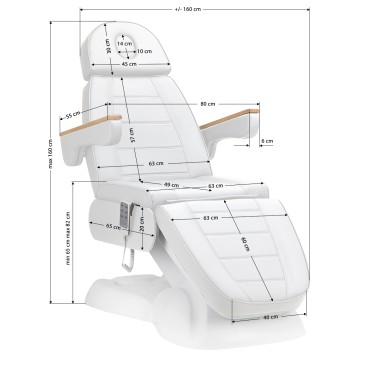Electric cosmetic chair SILLON Lux 273b 3 motors white — side view