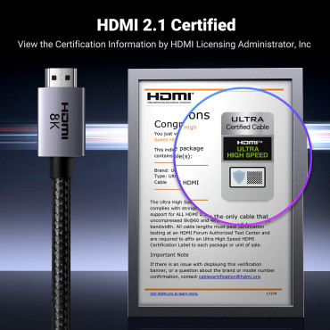 HDMI-kabel 2.1 8k Sertifisert Ultra High Speed 1M Grey