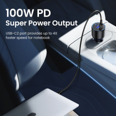 Carregador de carro 2x USB-C PD e 1x USB-A 130W Black