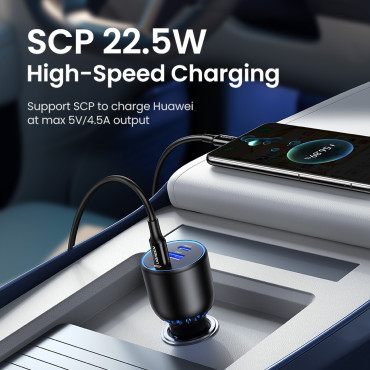 Carregador de carro 2x USB-C PD e 1x USB-A 130W Black