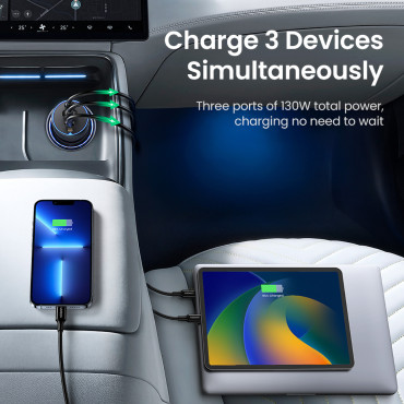 Car Charger 2x USB-C PD in 1x USB-A 130W Black
