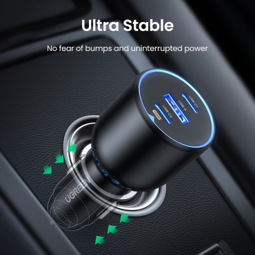 Carregador de carro 2x USB-C PD e 1x USB-A 130W Black