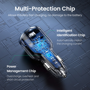 Automobilių įkroviklis 2x USB-C PD ir 1x USB-A 130W juoda