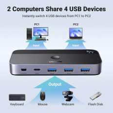 Switch Switch 2-IN-4 til 2 USB 3.0 + 2x USB-A-kabel Sort
