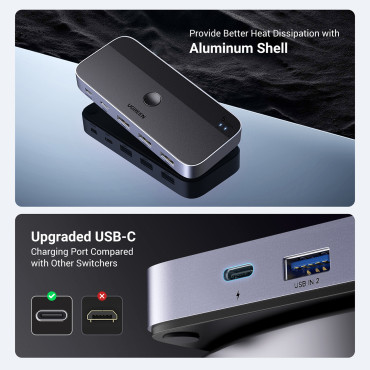Växla omkopplare 2-i-4 för 2 USB 3.0 + 2x USB-A-kabel svart