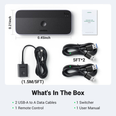 Bytt bryter 2-i-4 for 2 USB 3.0 + 2x USB-A-kabel svart