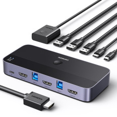 2in1 HDMI-lüliti / USB-A / USB-B / USB-C / MicroUSB Black