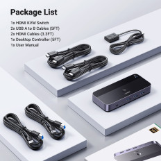 2in1 HDMI-lüliti / USB-A / USB-B / USB-C / MicroUSB Black
