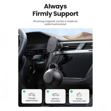 Supporto per auto per un telefono magnetico su un ventilatore nero