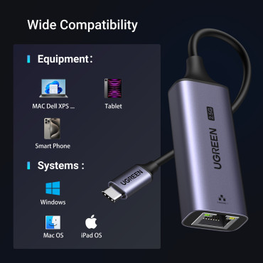 Adaptérová sieť Ethernet USB-C - RJ45 2.5G GRAY