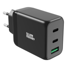 GAN 65W 2x USB-C PD 1x USB-A QC 3.0 melns