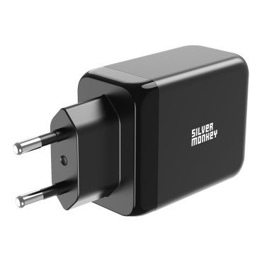 GAN 65W 2x USB-C PD 1x USB-A QC 3.0 melns