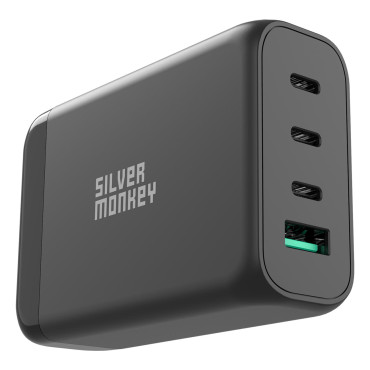 GAN 130W Tīkla lādētājs ar 3xusb-C barošanas kabeli PD USB-A QC 3.0 melns