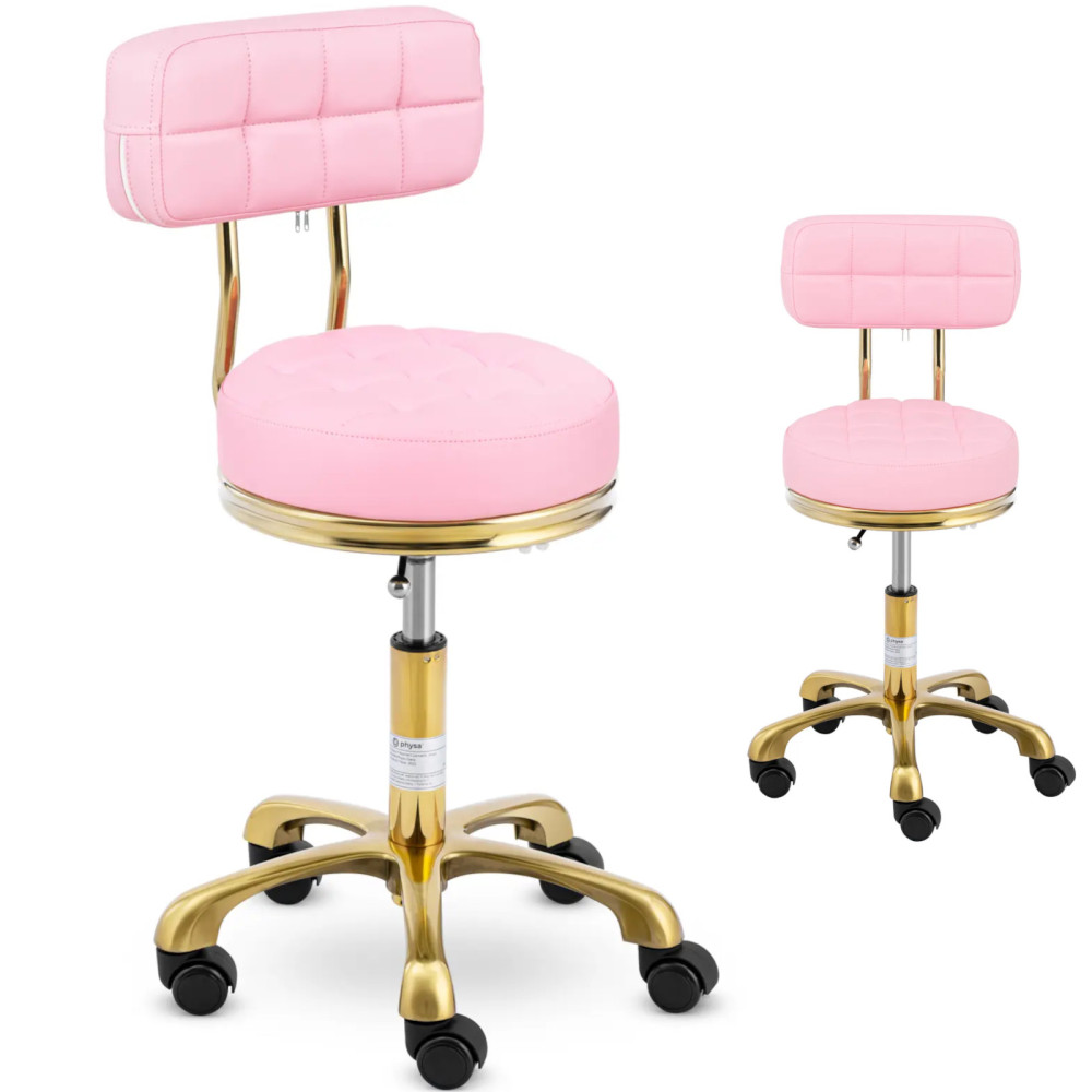 Cosmetic stool chair with backrests up to 150 kg Gela pink golden Cosmetic stool chair with backrests up to 150 kg Gela pink golden
