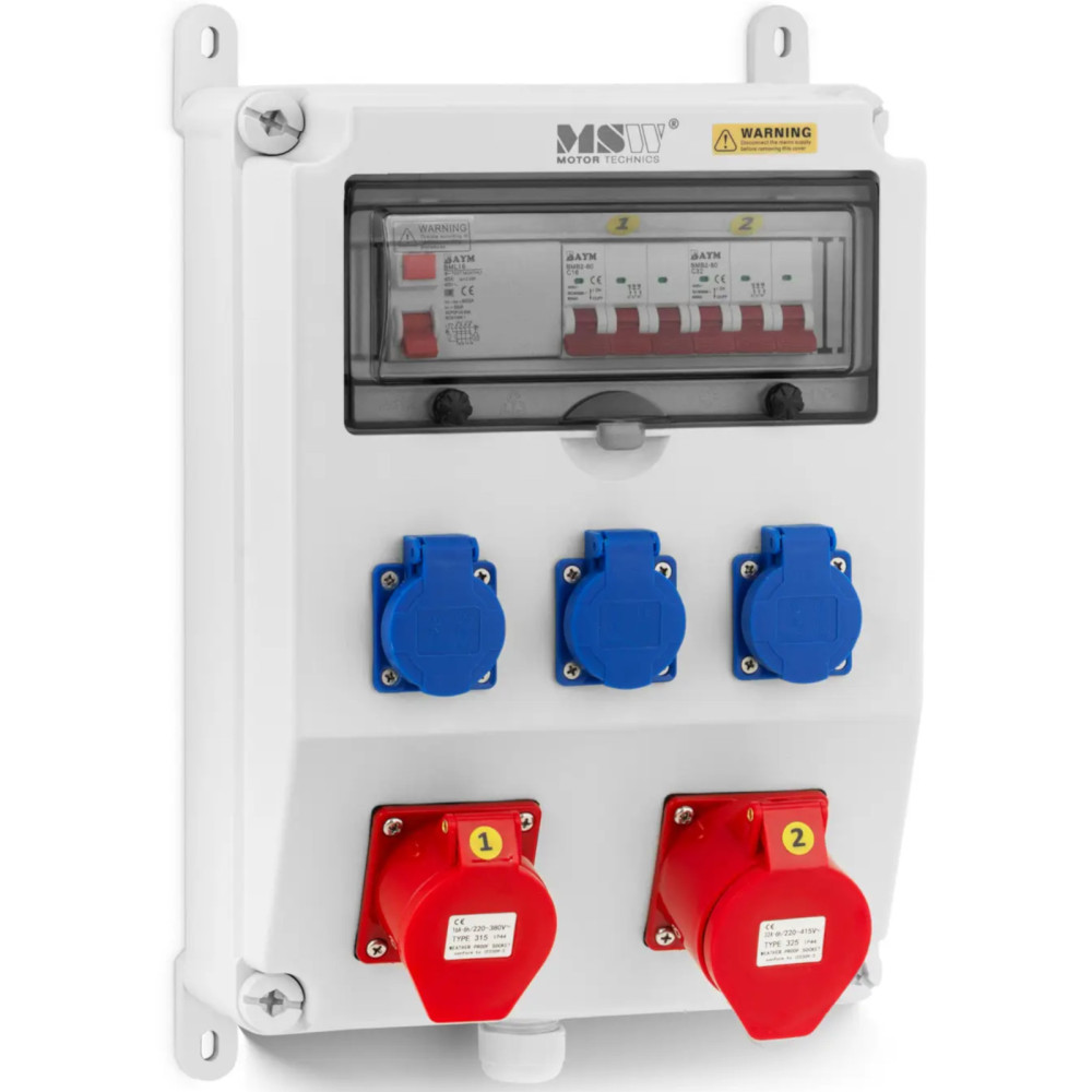 Electrical switchgear 3 x Schuko 2 x CEE Differential cutter 2 x installation