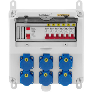 Elektriskie komutatori 6 x Schuko diferenciālā strāvas slēdža 6 x uzstādīšana