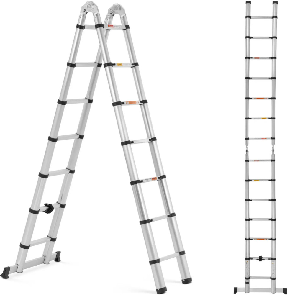 Teleszkópos létra Összecsukható alumínium 14 fok 0.88-2.13/4.4 méter Teleszkópos létra Összecsukható alumínium 14 fok 0.88-2.13/4.4 méter