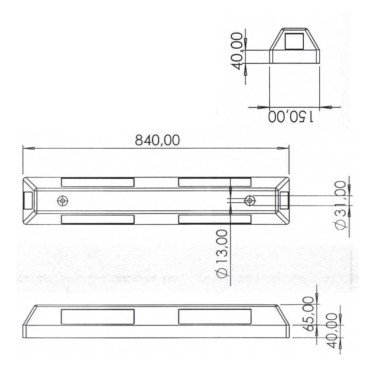 Omejevalnik parkiranja separatorja z odsevnim trakom 840x105x150mm