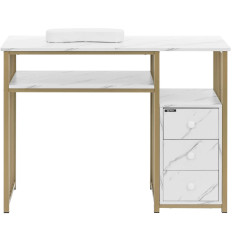 Cosmetic desk for manicure with palms on hand 3 drawers 110 x 46 cm - marble gold