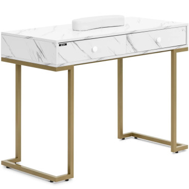 Mesa de cosmética para manicure com suporte de palma 2 gavetas 106 x 52 cm - ouro de mármore