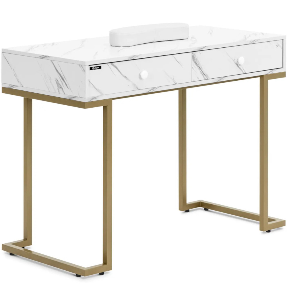 Scrivania cosmetica per manicure con supporto palmare 2 cassetti 106 x 52 cm - oro marmo