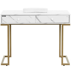 Kosmeettinen työpöytä manikyyrillä kämmentuki 2 laatikkoa 106 x 52 cm - marmori kulta