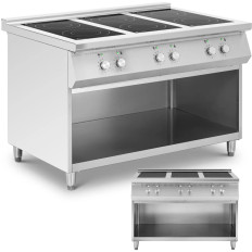 Vrijstaande inductiekeuken met een open basis van 6 branders 25,5 kW