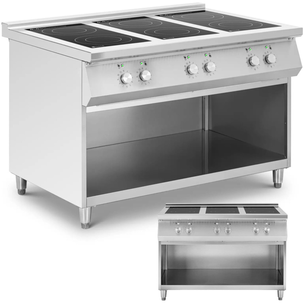 Vrijstaande inductiekeuken met een open basis van 6 branders 25,5 kW