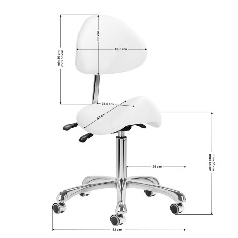 Kosmetikhocker Giovanni 1004 Weiß mit silberner Basis — Seitenansicht