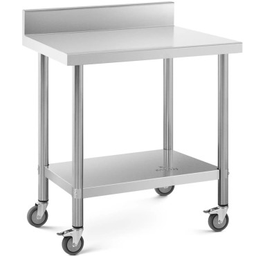 Tabela de mesa de mesa de mesa com racks nas rodas 2 níveis 60 x 80 cm de aço