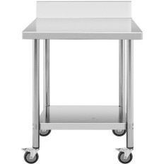 Mesa de tabla de encimera de mesa con bastidores sobre ruedas 2 niveles 60 x 80 cm de acero