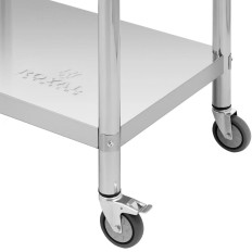 Tabela de mesa de mesa de mesa com racks nas rodas 2 níveis 60 x 80 cm de aço