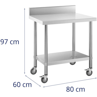 Tabela de mesa de mesa de mesa com racks nas rodas 2 níveis 60 x 80 cm de aço