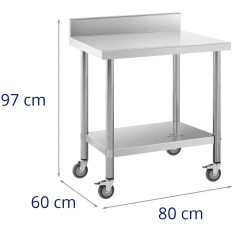 Tabela de mesa de mesa de mesa com racks nas rodas 2 níveis 60 x 80 cm de aço