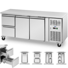Gastronomisk kjølebord på hjul 2 Kamre 2 skuffer 410 l 179,5 x 70 x 85 cm