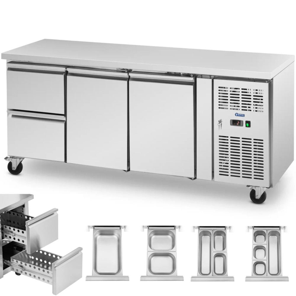 Gastronomisk kjølebord på hjul 2 Kamre 2 skuffer 410 l 179,5 x 70 x 85 cm