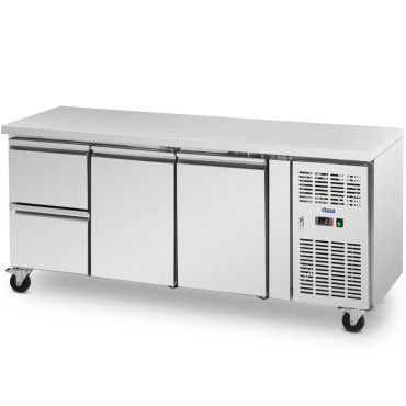 Gastronomiskt kylbord på hjul 2 kamrar 2 lådor 410 L 179,5 x 70 x 85 cm