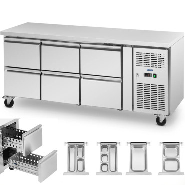 Mesa de catering nas rodas 6 gavetas 410 l 179 x 70 x 85 cm