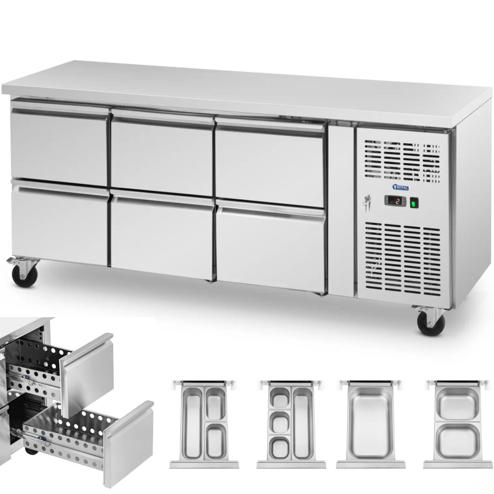 Cateringbord på hjul 6 skuffer 410 l 179 x 70 x 85 cm