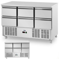 Hűtött táblázat 6 fiókok a kerekeken 350 l 137 x 70 x 95 cm