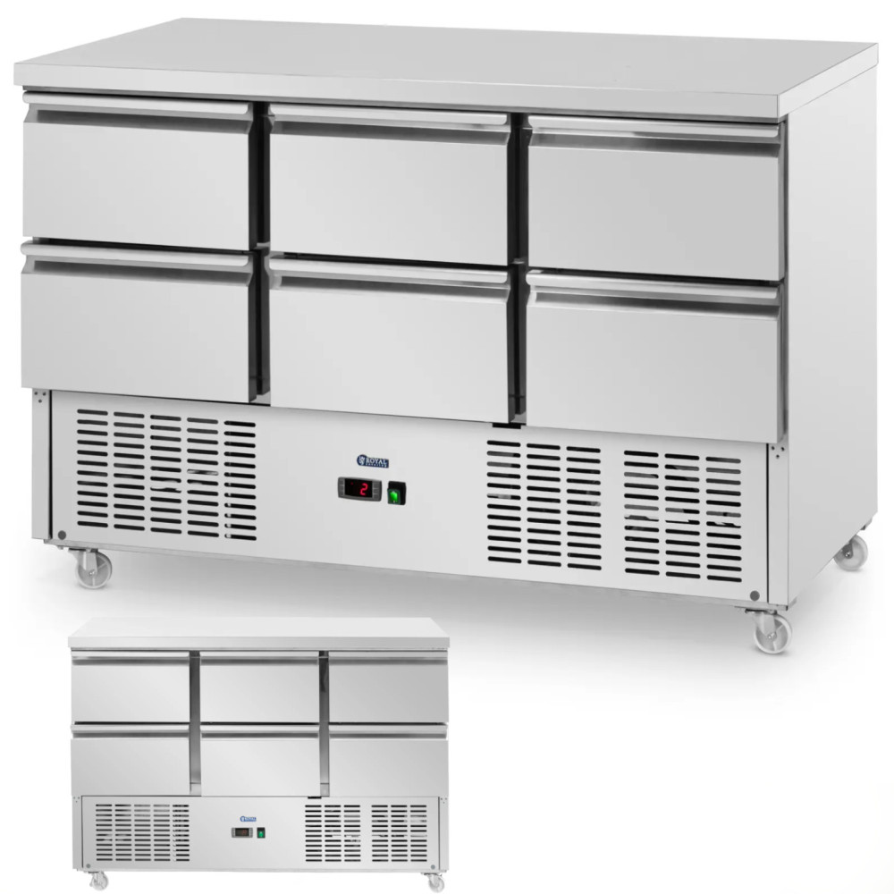 Gavetas de mesa refrigerada 6 nas rodas 350 l 137 x 70 x 95 cm