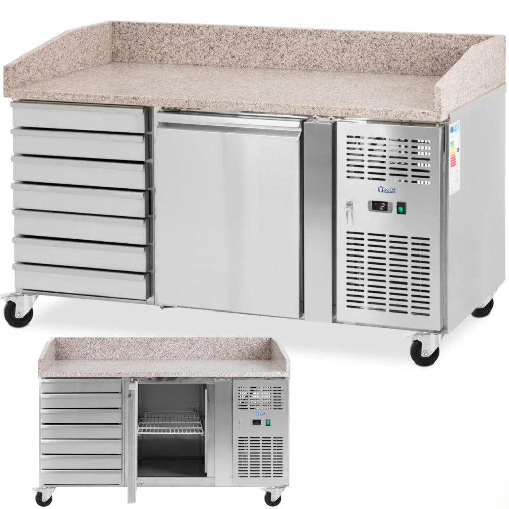 Table réfrigérée pour pizza 1 chambre 7 tiroirs sur roues 165 l 154 x 82 x 105 cm