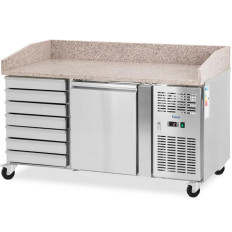 Tavolo refrigerato per pizza 1 Camera 7 Cassetti su ruote 165 L 154 x 82 x 105 cm