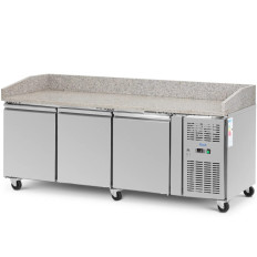 Gekoelde tafel voor pizza 3 kamers op wielen 560 L 202 x 80 x 100 cm
