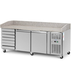 Gekoelde tafel voor pizza 2 kamers 7 laden op wielen 390 L 202 x 80 x 100 cm