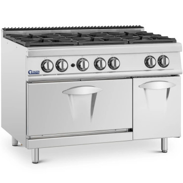 Gāzes plīts 6 deglis ar gāzu krāsni un 27.6 kW skapis